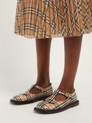 BURBERRY Hannie T-bar Vintage check leather shoes / checked T-bar flats