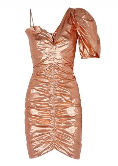 ISABEL MARANT Talma rose gold ruched dress ~ 80s style evening glamour ~ metallic party wear - flipped