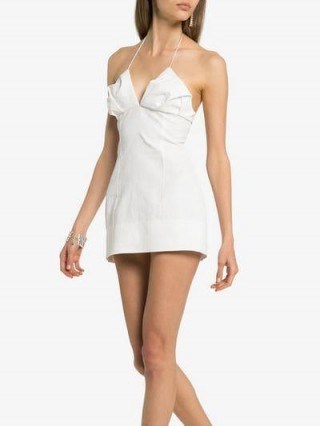 Jacquemus Fitted Halterneck Low Back Dress in White | strappy plunge front mini - flipped