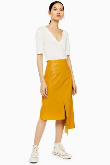 Topshop Boutique Leather Step Hem Skirt in Banana | yellow side draped skirts - flipped