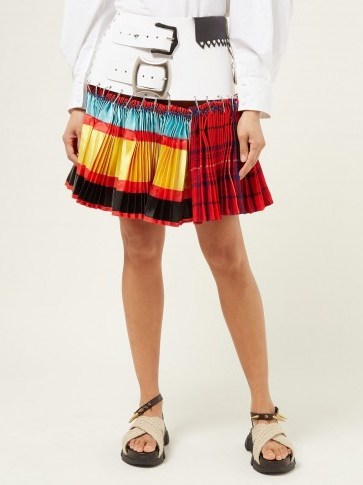 CHOPOVA LOWENA Leather-belted mixed-print pleated skirt in red ~ contemporary style - flipped
