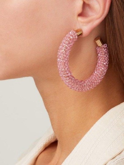 JACQUEMUS Les Creoles Brila pink crystal hoop earrings ~ large luxe hoops - flipped