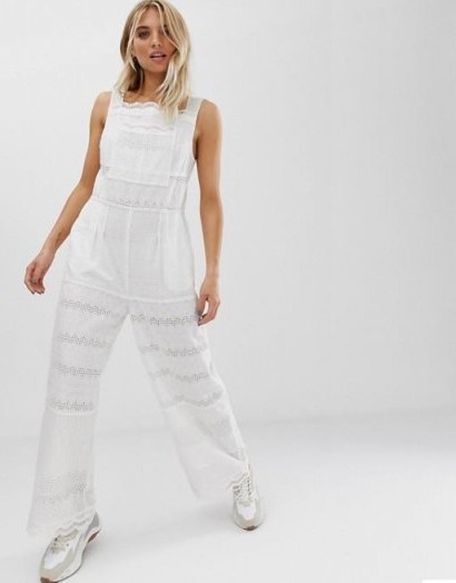 L.F.Markey Beau jumpsuit in broderie anglaise in white | feminine summer jumpsuits - flipped
