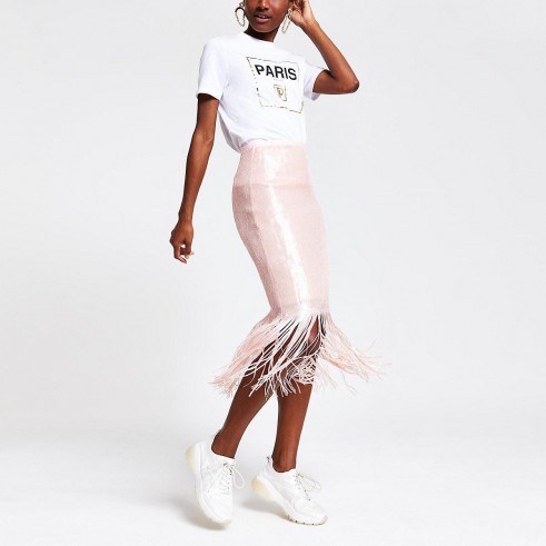 RIVER ISLAND Light pink sequin tassel pencil skirt – fringed skirts