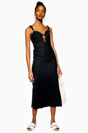 Topshop Linen Rich Horn Ring Slip Dress in Black | LBD | chic cami frock - flipped
