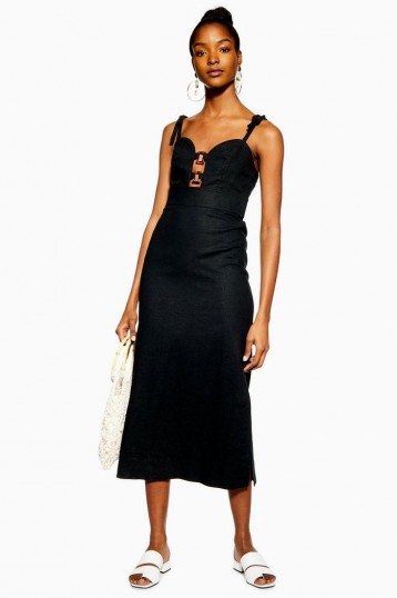 Topshop Linen Rich Horn Ring Slip Dress in Black | LBD | chic cami frock