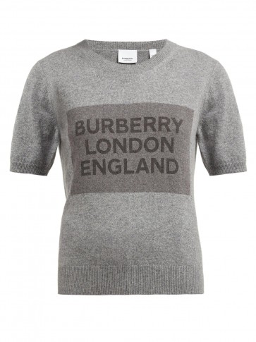 BURBERRY Logo-knit round-neck cashmere T-shirt in grey / casual luxe / knitted tee