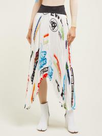MARINE SERRE Logo-print contrast-panel pleated satin skirt | Matches Fashion