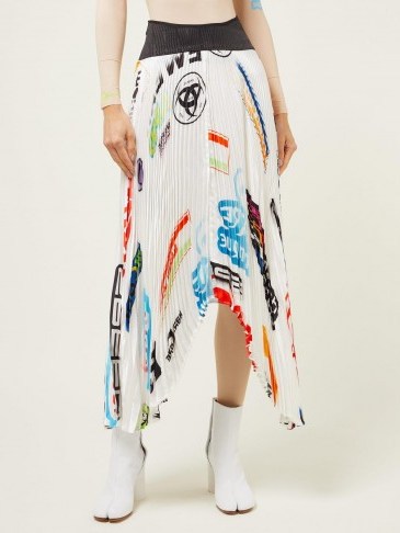 MARINE SERRE Logo-print contrast-panel pleated satin skirt | Matches Fashion - flipped