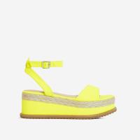 EGO Lucie Espadrille Flatform In Neon Yellow Faux Suede ~ bright strappy flatforms