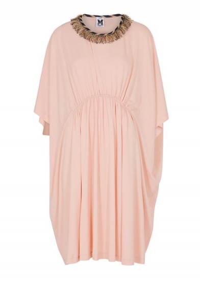 M MISSONI Light pink stretch-jersey dress ~ metallic fringed neckline ~ gathered waist dresses
