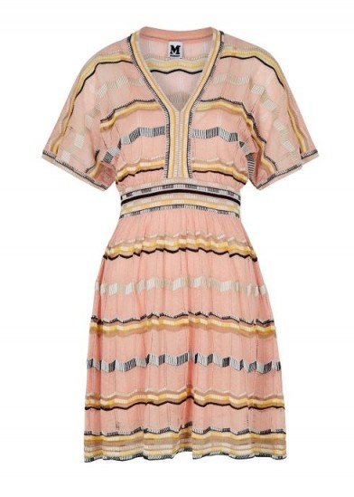 M MISSONI Light pink stretch-knit cotton-blend dress ~ zigzag patterned dresses