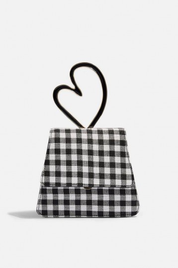 MABLE Gingham Heart Mini Bag in monochrome | small black and white checked bags | cute heart handle handbag