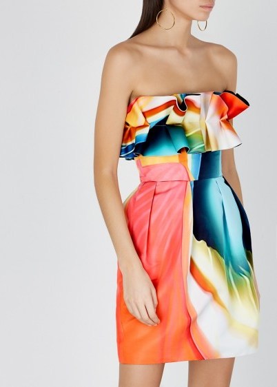MARY KATRANTZOU Ennion printed satin mini dress | strapless multicolored party dresses - flipped