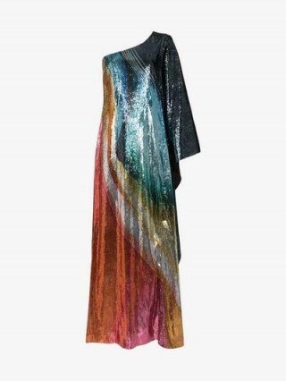 Mary Katrantzou Isole Sequin One Shoulder Maxi Dress / vintage style occasion glamour - flipped