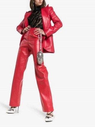 Matériel High Waisted Straight Leg Faux Leather Trousers in red / pants with a sheen - flipped