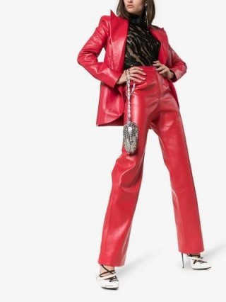 Matériel High Waisted Straight Leg Faux Leather Trousers in red / pants with a sheen