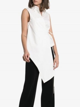 Matériel Sleeveless Apron Shirt in White | asymmetric spring fashion - flipped