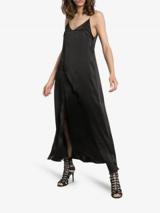 Matériel Split Front Maxi Dress in black | asymmetric front slip dresses - flipped