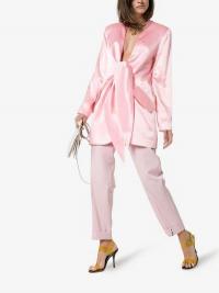 Matériel Tie-Detail Silk-Satin Blazer in pink