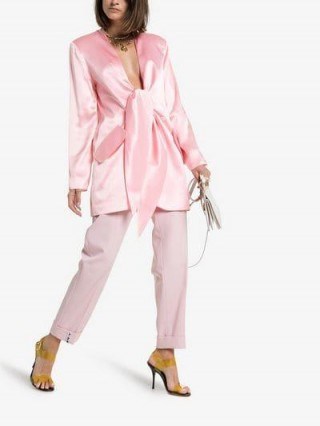 Matériel Tie-Detail Silk-Satin Blazer in pink - flipped