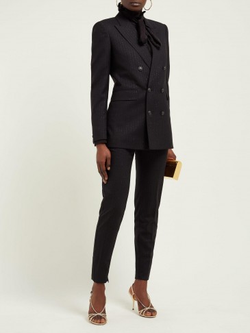 SAINT LAURENT Metallic-pinstriped double-breasted crepe blazer | Matches Fashion