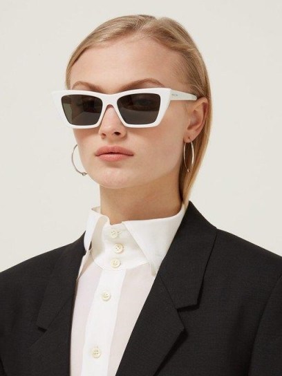 SAINT LAURENT Mica cat-eye acetate sunglasses in white | retro eyewear - flipped