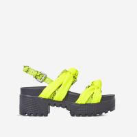 EGO Micky Snake Print Detail Chunky Sole Sandal In Neon Green Faux Leather ~ summer slingbacks