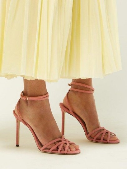 JIMMY CHOO Mimi 100 wrap-around pink suede sandals - flipped