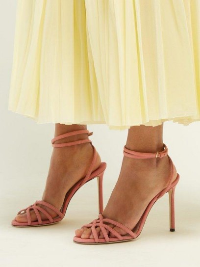 JIMMY CHOO Mimi 100 wrap-around pink suede sandals
