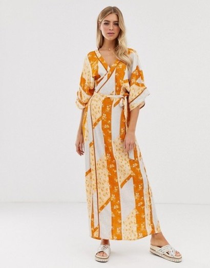 Miss Selfridge wrap kimono maxi dress in mixed print | oriental inspired fashion - flipped