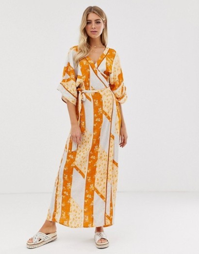 Miss Selfridge wrap kimono maxi dress in mixed print | oriental inspired fashion