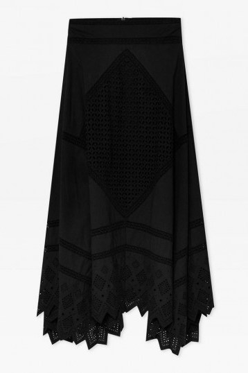 Topshop Mixed Broderie Midi Skirt in Black | summer peasant skirts - flipped