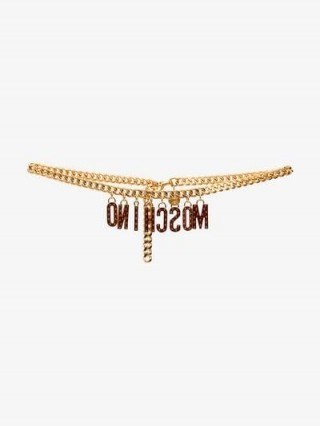 Moschino Gold Tone Logo Lettering Chain Belt / designer belts - flipped