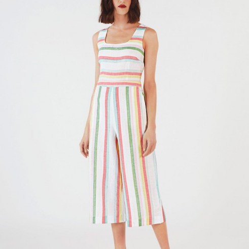 MULTI STRIPE JUMPSUIT | Cath Kidston | multi-directional panels designed to flatter your figure | cropped cut and a squared off scoop neckline, plus front pockets - flipped
