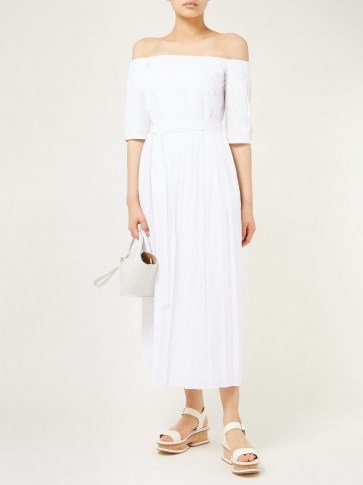 GABRIELA HEARST Narciso pleated cotton-poplin midi dress in white ~ beautiful summer look - flipped