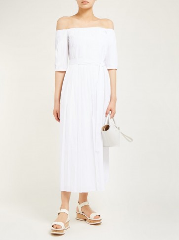 GABRIELA HEARST Narciso pleated cotton-poplin midi dress in white ~ beautiful summer look