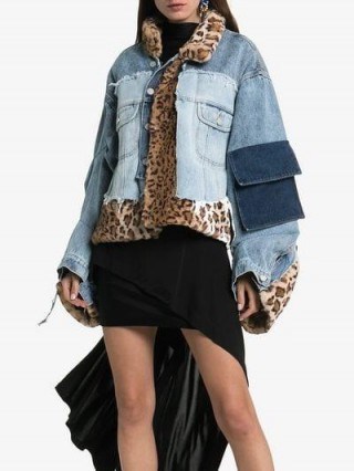 Natasha Zinko Faux Fur Patchwork Denim Jacket | mixed fabric jackets - flipped
