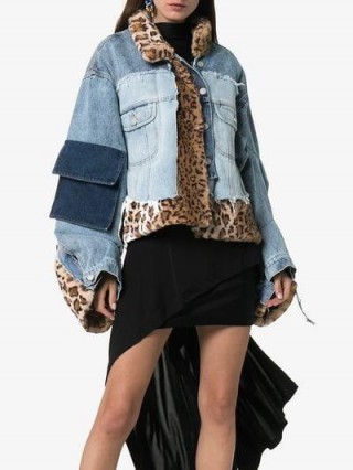 Natasha Zinko Faux Fur Patchwork Denim Jacket | mixed fabric jackets