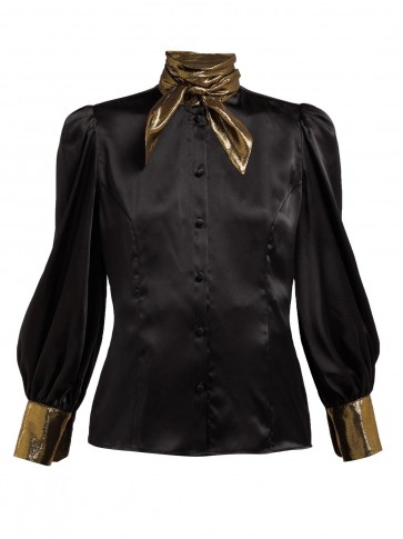 EDELTRUD HOFMANN Nico black high-neck silk blouse / shimmering lamé trims
