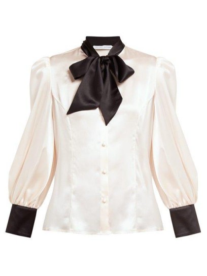 EDELTRUD HOFMANN Nico tie-neck silk-charmeuse blouse in pale-pink ~ ladylike vintage-style clothing