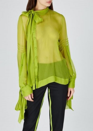 NO.21 Lime sheer silk georgette blouse ~ bow-fastening necktie and cuffs - flipped