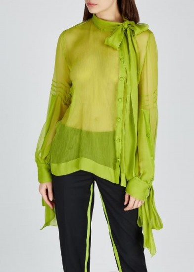 NO.21 Lime sheer silk georgette blouse ~ bow-fastening necktie and cuffs