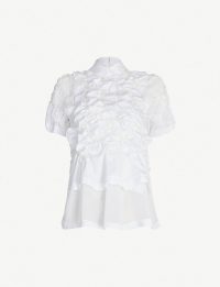 NOIR KEI NINOMIYA Peter Pan-collar textured cotton T-shirt in white / feminine crinkled tee