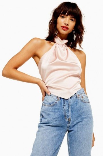 Topshop Nude Halter Neck Top | gathered high neck summer tops - flipped