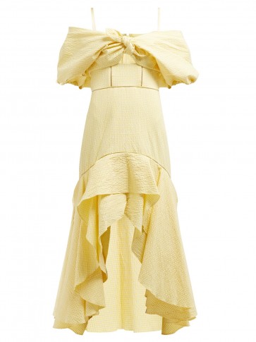 JONATHAN SIMKHAI Off-the-shoulder yellow gingham seersucker dress