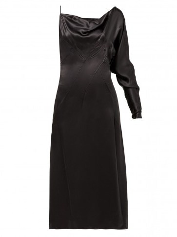 VERSACE One-shoulder side-slit silk slip dress in black ~ lbd - flipped