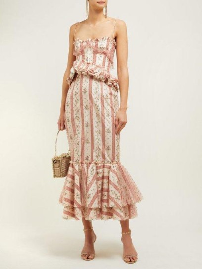 BROCK COLLECTION Ophelie floral-stripe midi dress ~ thin strap ruffled dresses
