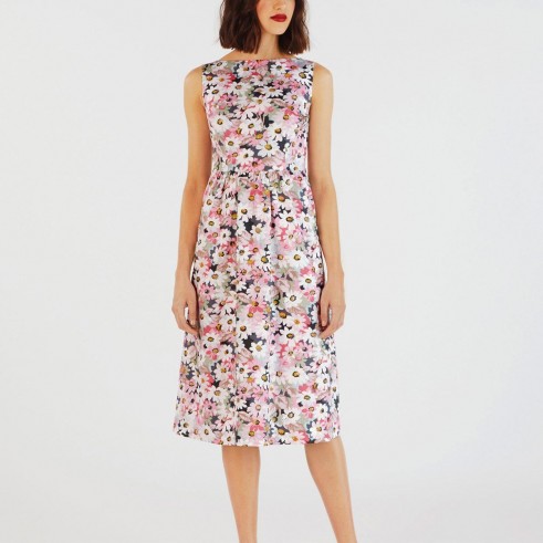PAINTED DAISY COTTON SLEEVELESS DRESS | Cath Kidston | This Painted Daisy dress has a classic sleeveless cut and sophisticated midi length, with a fitted bodice and waist and softly pleated skirt. The fresh floral print is perfect for summer, and it’s cut from crisp cotton