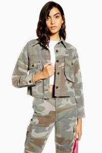 TOPSHOP Pale Wash Camouflage Shacket in Khaki / lightweight camo jackets